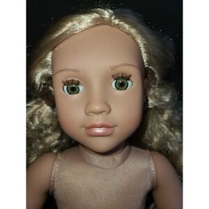Our Generation Doll - BLONDE Curly Hair - GREEN Eyes - Pigtails Battat 18" EUC